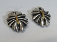 GEORG JENSEN. A pair of George Jensen clip on two colour ruched style earrings, stamped Georg