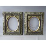 A PAIR OF 19TH CENTURY EBONISED FRAMES, with gilt and oval inserts, frame W 8 cm, rebates 39 x 30