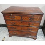 A 19TH CENTURY MAHOGANY BACHELORS CHEST OF DRAWERS OF SLIM PROPORTIONS, having brushing slide, two