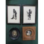 A COLLECTION OF FOUR SMALL MINIATURES COMPRISED OF A PAIR OF SILHOUETTES, two small miniature