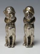 A LONDON HALLMARKED SILVER NOVELTY DOG SHAPED CRUET SET, makers mark for WW, modelled as seated dogs