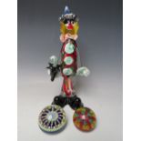 A MURANO GLASS FIGURE OF A CLOWN, H 33 cm, together with a Perthshire paperweight with central 'P'