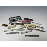 A COLLECTION OF VINTAGE PENKNIVES ETC, to include a selection of mother of pearl handled examples,
