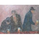CHARLES HARWOOD (1907-1975). Impressionist pub interior with three men and their drinks, signed