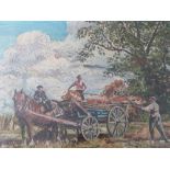 C.A.OWEN (XX). Irish school, impressionist haymaking scene with horse, cart and figures, signed