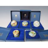 A COLLECTION OF FIVE OUTDOOR / COUNTRY PURSUITS HALCYON DAYS ENAMEL PILL BOXES, comprising '