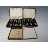 A CASED SET OF SIX EDWARDIAN HALLMARKED TEASPOONS - BIRMINGHAM 1936, together with a cased set of