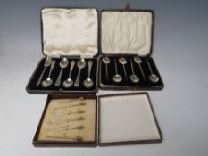 A CASED SET OF SIX EDWARDIAN HALLMARKED TEASPOONS - BIRMINGHAM 1936, together with a cased set of