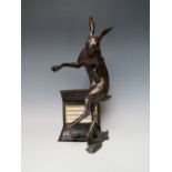 A MICHAEL SIMPSON LIMITED EDITION BRONZE FIGURE OF A HARE 'MORNING MIST', number 39 of 75, approx