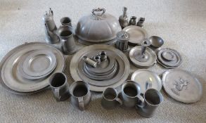 A LARGE QUANTITY OF ASSORTED 18TH CENTURY AND LATER PEWTER WARE, to include early chargers with