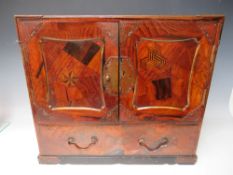 A LATE 19TH / EARLY 20TH CENTURY CABINET WITH BRASS INLAY, twin brass handles, two doors opening