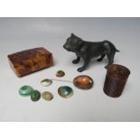 A COLLECTORS LOT - to include a tortoiseshell lidded box, Tunbridge ware thimble holder, Art Deco