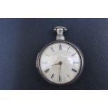 A HALLMARKED SILVER PAIR CASED VERGE POCKET WATCH - BIRMINGHAM 1812, on four pillars with