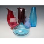 A COLLECTION OF ASSORTED WHITEFRIARS AND OTHER STUDIO GLASS ITEMS, to include a red glass jug with