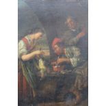 MANNER OF DAVID TENIERS THE YOUNGER (18TH CENTURY). Three figures with game, oil on canvas,