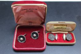 A PAIR OF DANISH STERLING SILVER CUFF LINKS, together with a pair of 800 cufflinks