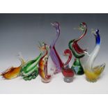 A COLLECTION OF MURANO AND STUDIO GLASS DUCK FIGURES, tallest H 32 cm, together with two studio