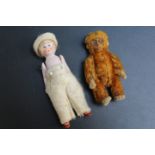 A MINIATURE DOLL TOGETHER WITH AN EVEN SMALL MONKEY, (2)