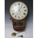 A SINGLE FUSEE DROP DIAL WALL CLOCK - COATES OF LONDON, the wooden case with brass inlay and