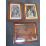 THREE VARIOUS MAPLE FRAMES, two containing prints, frame W 6 cm and 2 x 5 cm, rebates 52 x 39 cm, 71