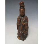 A 19TH CENTURY BAMBOO FIGURE DEPICTING GUANGIN, H 24.5 cm