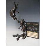 A MICHAEL SIMPSON LIMITED EDITION BRONZE FIGURE OF 'HARES BOXING', number 2 of 75, approx H 43 cm