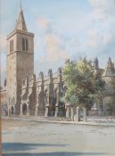 GEORGE TREVOR (fl. 1920-1940). A pair of town scenes with churches, signed lower left, watercolours,