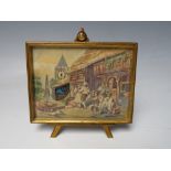 A LATE 19TH CENTURY SWISS AUTOMATON CLOCK, in the form of a painting on an easel, the image