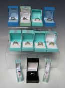A COLLECTION OF ASSORTED SILVER GEMSET DRESS RINGS, mainly stamped 925, ring sizes Q and R (11)