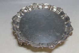 A HALLMARKED SILVER CARD TRAY BY H WILKINSON & CO - SHEFFIELD 1855, with additional engraving 'J