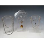 FIVE ASSORTED HALLMARKED AND 925 SILVER NECKLACES, together with a hallmarked silver locket on