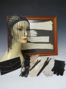 A COLLECTION OF LADIES VINTAGE GLOVES ETC., together with a small selection of ladies bags and a