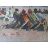ROSS FOSTER (XX). British school, impressionist beach scene with figures in deck chairs, signed