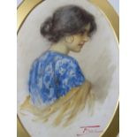 FIORO (XIX-XX). Italian school, oval head and shoulder portrait study of a peasant girl, signed
