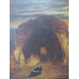 (XVIII-XIX). Continental school, twilight landscape with monk reading before a ruined arch,