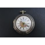 A HALLMARKED SILVER PAIR CASED PICTURE ENAMEL DIAL POCKET WATCH BY SAM HEYDON - LONDON 1766, outer