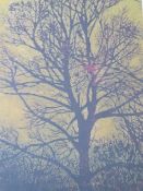 JOICHI HOSHI (1913-1979). Tree of Life, signed, woodcut, framed and glazed, 26 x 13 cm