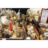 TWO TRAYS OF ASSORTED CERAMICS AND SUNDRIES TO INCLUDE A TRAY OF BIRD FIGURES INCLUDE GOEBEL AND A
