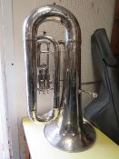 A VINTAGE SILVER PLATED TUBA - 'THE PROFUNDO 6086' - HAWKES AND SON MAKERS, DENMAN STREET, LONDON