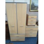 A MODERN TWO DOOR COMBINATION WARDROBE WITH CHEST AND BEDSIDE (3)