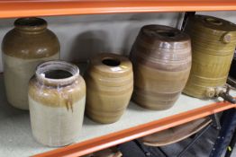 A COLLECTION OF ASSORTED STONEWARE FLAGONS AND BARRELS (5)