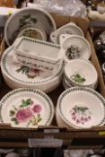 A TRAY OF ASSORTED PORTMEIRION DINNERWARE TO INCLUDE DINNER PLATES, SIDE PLATES, DISHES, BOWLS ETC.,