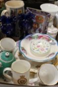 A TRAY OF ASSORTED CERAMICS ETC TO INCLUDE MINTON, AYNSLEY, ROYAL WORCESTER 'FLIGHTS OF FANCY'