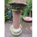 TWO ANCIENT SANDSTONE ARCHITECTURAL PLINTHS WITH A MARBLE COLUMN Provenance: part of the 1887 Jubil