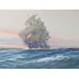 A.D. BELL. British school, seascape with sailing vessel in a swell 'On Into the Night', signed and