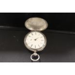 AN ANTIQUE SILVER HUNTING FUSEE GENTLEMANS POCKET WATCH