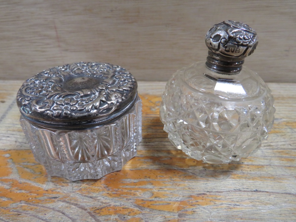 TWO SILVER TOPPED VANITY JARS - Image 2 of 3