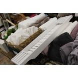 THREE TRAYS OF EX SHOWHOME DISPLAY TOWELS AND BATHROOM ACCESSORIES TO INCLUDE FAUX PLANTS, CORAL