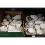 A TRAY OF WEDGWOOD CAVENDISH TEAWARE TOGETHER WITH ANOTHER BOX OF TEAWARE AND CERAMICS TO INCLUDE