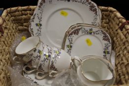 A SMALL TRAY OF HAND PAINTED STANDARD CHINA TEAWARE ETC
